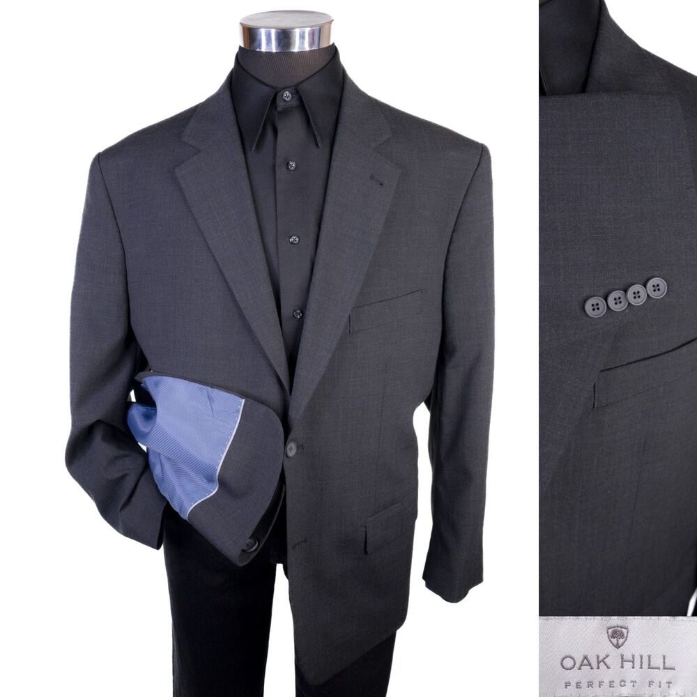 Oak Hill Blazer Sport Coat Sz 48R Solid Gray Wool Blend 2-Button Jacket